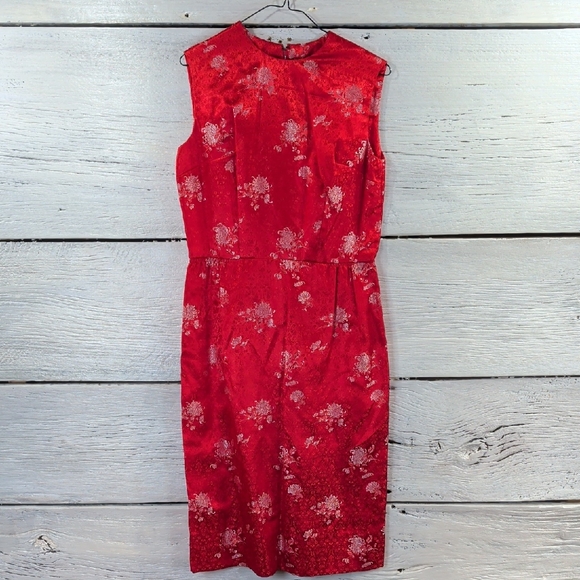 Source Unknown Dresses & Skirts - Handmade Red Floral Brocade Dress Sleeveless Midi Asian Inspired